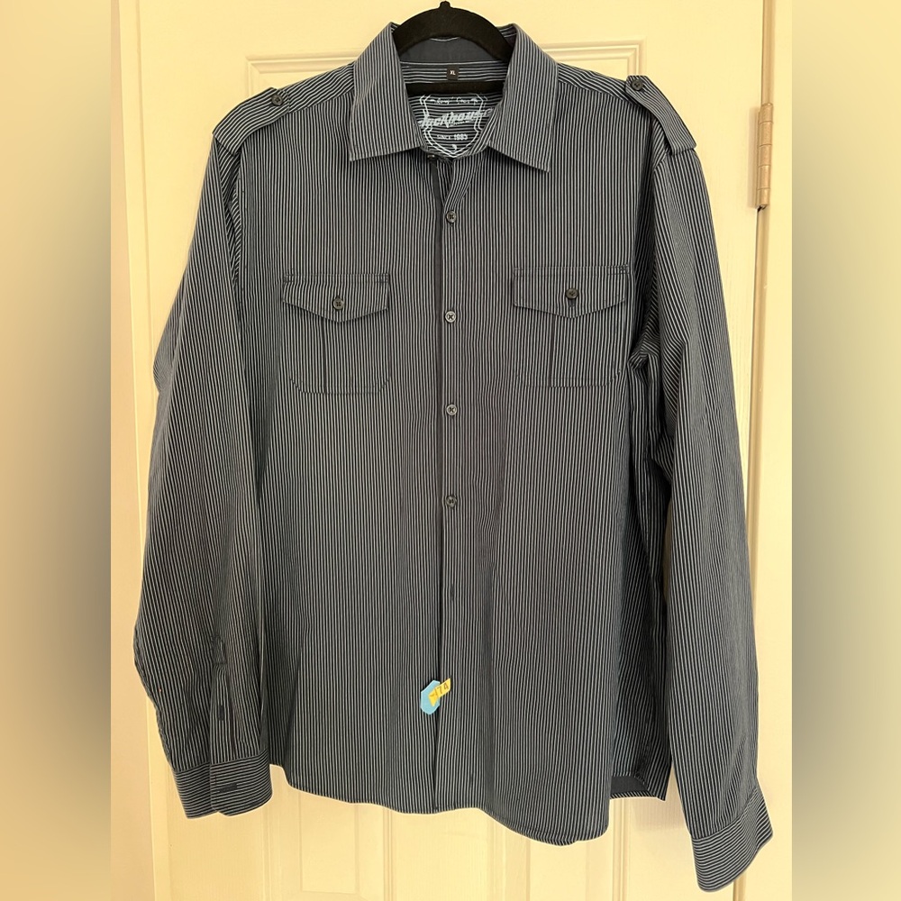Men's Casual Button Down Shirt - Black Striped
